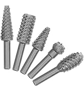 Rotary Burr Rasp Set - 5Pcs Wood Carving File Drill Bits, 1/4 Inch Round Shank Chisel Shaped Embo...