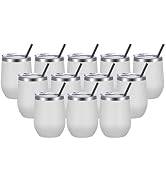 VEGOND Wine Tumblers Bulk 12 Pack, 12oz Stainless Steel Stemless Wine Glass with Lids and Straws,...