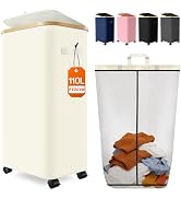Laundry Hamper with Wheels, 110L Large Clothes Hamper with Removable Inner Bag, Collapsible Dirty...