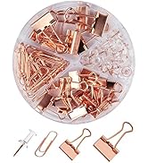 Rose Gold Assorted Binder Clips, Paper Clips, Push Pins Sets, Durable and Rustproof, Paper Clips ...