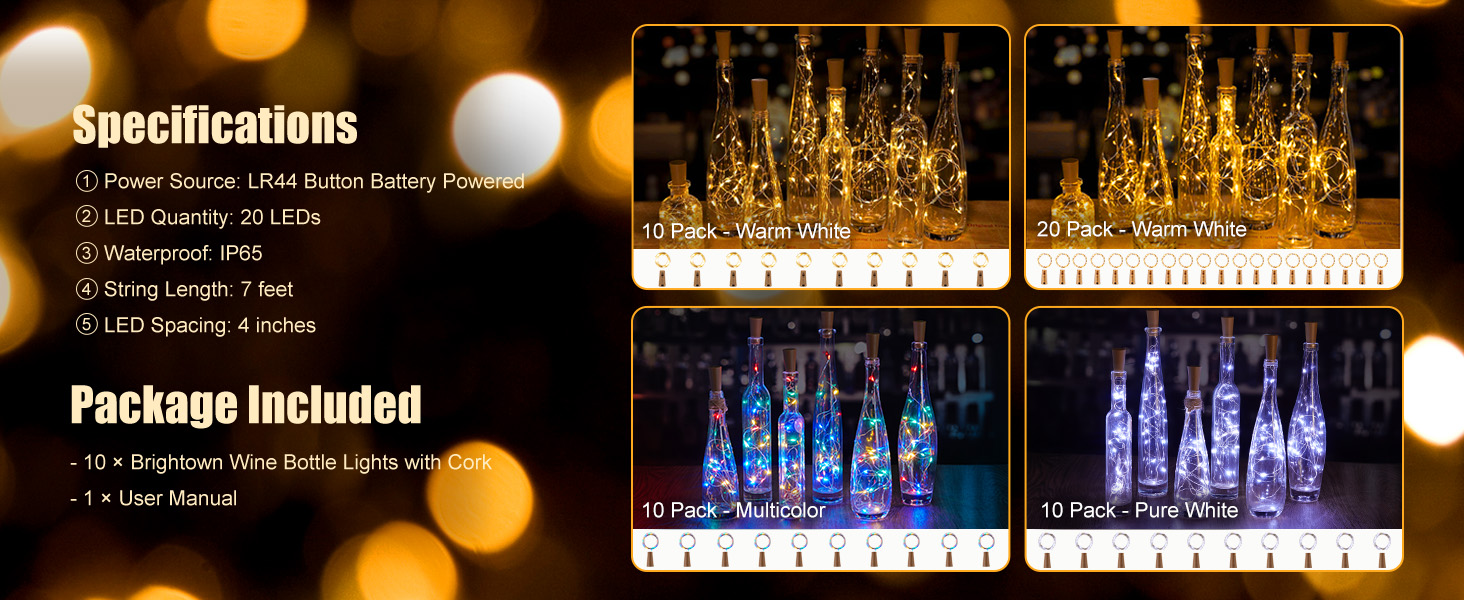 Brightown Wine Bottle Lights with Cork
