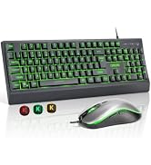 USB Wired Keyboard and Mouse Combo with Backlit, Large Print for Computer | Red/Green/Yellow Ligh...