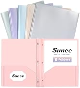 SUNEE 3-Prong Plastic Folders with Pockets (6 Pack, Pastel Colors) 2 Pocket Folders with Fastener...