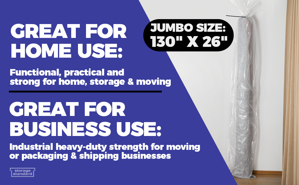 Fits Rolled Carpet Up to 9 x 12 Feet 4 Mil Thick Tear Proof Plastic Storage Bag 130 x 26 inches