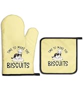 Gkodw Time to Make The Biscuits Oven Mitts and Pot Holders Sets, Cute Cat Chef Oven Mitts for Bak...