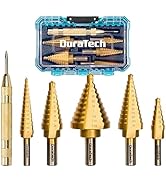DURATECH 6-Piece Step Drill Bit Set with Automatic Center Punch, 50 Sizes in 5 High Speed Steel, ...