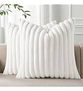 Pallene Faux Fur Plush Throw Pillow Covers 18x18 Set of 2, Luxury Soft Fluffy Striped Decorative ...