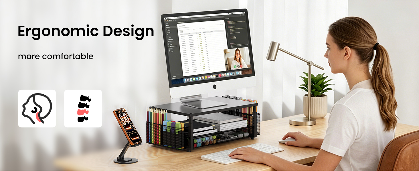 Ergonomic design for a more comfortable home office.Effectively relieves neck and back strain.