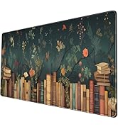 Cottagecore Blooming Floral Library Desk Mat- Book Lover's Garden Study Large Mouse Pad-Butterfli...