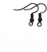 100Pcs Black 20×17mm Black Earring Hooks Hypo-allergenic Ear Wires Fish Hooks with Ball and Coil ...