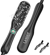 LANDOT Mini Hair Straightener Brush, Ionic Heated Comb for Frizz-Free Styling, Compact Dual Volta...