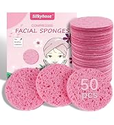 Silkyhose 50-Count Compressed Facial Sponges 100% Natural Cellulose Cosmetic Spa Sponges for Dail...