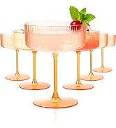Ciaell 12PCS Plastic Ribbed Martini Glasses - 10 Oz Amber Disposable Coupe Glasses with Stem - He...