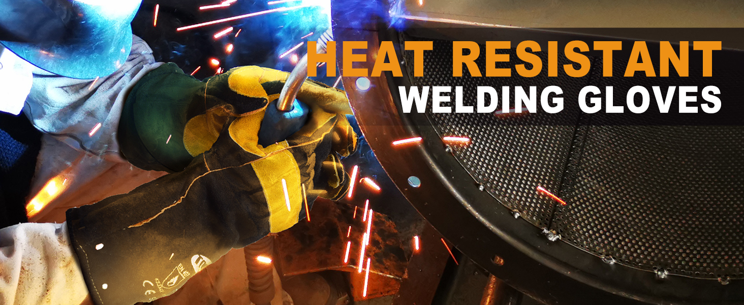 TOPDC Welding Gloves 16 Inches FireHeat Resistant Leather For Mig,Tig,Stick,Forge,BBQ
