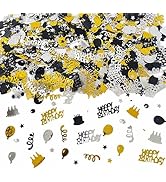 WEIKA Black Gold Happy Birthday Confetti, Birthday Decorations Confetti Metallic Foil Table Scatt...