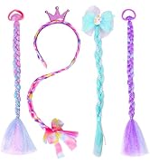 PinkSheep Unicorn Mermaid Glitter Hair Bows Headband Braided Wig Kids Fake Hair Hair Clips Hair W...