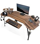 EUREKA ERGONOMIC 72" Computer Desk W Keyboard Tray, Wing-Shaped Music Studio Desk, Large Gaming D...