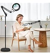 KIRKAS 12X Magnifying Glass with Light and Stand, 11.2in Stable Base Magnifying Floor Lamp for Cr...