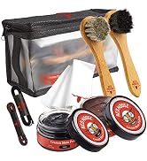 Full Leather Shoe Polish Kit – 2x Brush, Buffing Cloth, Travel Case, Laces - Red Moose