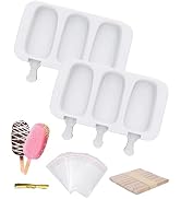 Ouddy Life Popsicle Molds Set of 2, Ice Pop Molds Silicone 4 Cavities Ice Cream Mold Oval Cake Po...