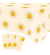 G1ngtar 3Pcs Boho Sun Birthday Party Tablecloths Boho Hippie Sunshine Disposable Plastic Waterpro...