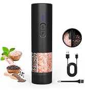 Electric Salt and Pepper Grinder Set, 2 in 1 Dual Bins USB Rechargeable Refillable Automatic Salt...