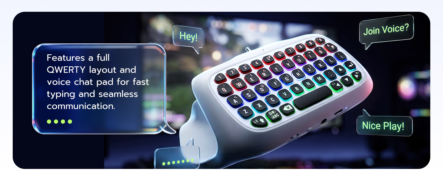 Features a full QWERTY layout and voice chat pad