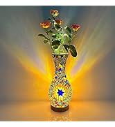 JAITAIK Mosaic Vase Lamp, Turkish Moroccan Table Lamp,Colorful Handmade Glass Vase with Wood Base...