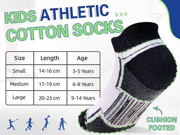 SeeyAN Kids Socks Boys Ankle Athletic Socks Half Cushioned Low Cut Sport Cotton Breathable Socks