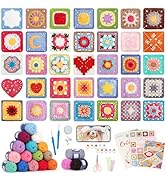 Katech Crochet Kit for Beginners, 50 Granny Squares Crochet Kits for Adults Beginner Learn to Cro...