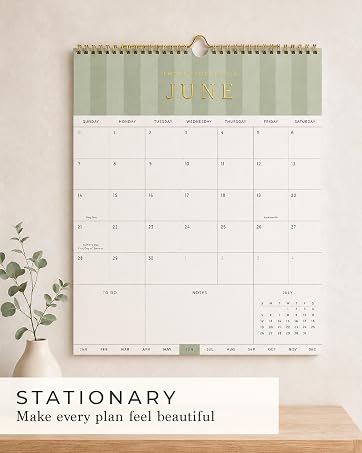 Stylish wall calendar with spacious sections for plans, notes and to-dos