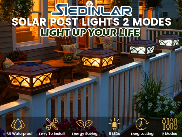 SIEDiNLAR Solar Post Cap Lights for 4x4, 5x5, 6x6 Vinyl & Wooden Posts