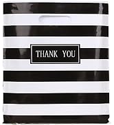 Daarcin 100pcs 16x18in Large Black and White Stripes Thank You Merchandise Bags,Die Cut Plastic S...
