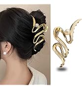 Irregular Hair Claw Clips Metal Hair Clip Exquisite Gold Wave with Pearl Designs Hair Jaw Clips L...