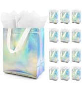 Flasunire Gift Bags with Handles, 12 Pack Gift Bags Bulk with Tissue Paper and Cards, Medium Reus...