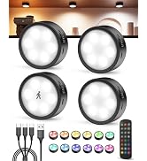 Tedmos Radar Motion Sensor Puck Lights with Remote, 2400mAh RGB Rechargeable Wireless Under Cabin...