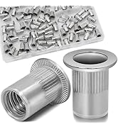 Vifmy 10-24 UNC Rivet Nut, 95Pcs 304 Stainless Steel Flat Head Rivnut Threaded Insert Nutsert