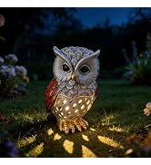 FENGLIUCHEN Solar Owl Garden Statues Outdoor Decor Resin Owl Figurine with LED Lights Owl Sculptu...