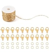 Pandahall 16.4 Feet 14K Gold Plated Paperclip Chains Brass Flat Oval Paperclip Necklace Chains Bu...