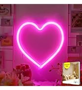 Pink Heart Neon Sign, Battery Operated or USB Powered LED Heart Lights for Valentines Day Decorat...
