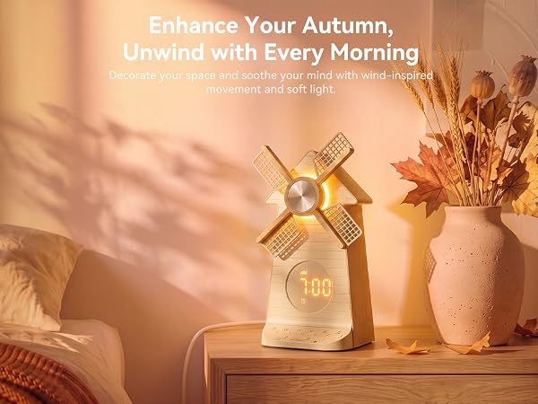 Sunrise Alarm Clock with Rotating Windmill, White Noise Machine for Sleeping