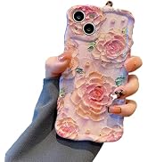 QLTYPRI Case for iPhone 15 Pro Max, Colorful Retro Oil Painting Peony Flower Pattern Cute Wave Bo...