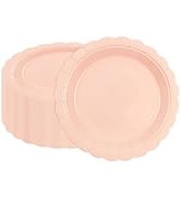 BOKFJBP 50Pcs Pink Paper Plates-7 Inch Solid Color Scalloped Disposable Birthday Dinnerware Set D...