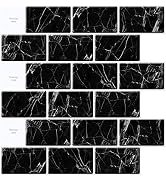 Art3d 10-Sheet Peel and Stick Backsplash, 12 in. x 12 in. Subway Tiles in Black Marble Design