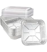 Waytiffer 20-Pack Disposable Aluminum Foil Tins - Heavy Duty Square Cake & Baking Pans with Plast...