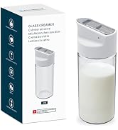 KITCHENDAO Glass Creamer with Fresh-Keeping Lock Mechanism, Drip-free Spout, 12 oz Milk Pitcher w...
