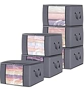 90L Large Blanket Storage Bags, 6 Pack Clothes Storage Bag Comforter Storage Bin with Reinforced ...