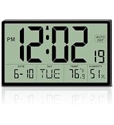 9‘’ Narrow Bezels Battery Operated Digital Wall Clock with Temperature and Humidity - Auto DST, L...