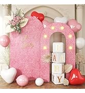 Jobkoo Pink Arch Backdrop Stand, 6.6FT+5.5FT Wedding Backdrop Arch Stand Frame with Lights, 2 Set...