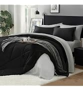 BEDELITE Queen Comforter Set 7 Pieces Bed in A Bag - Soft Microfiber Reversible Black Bed Set wit...